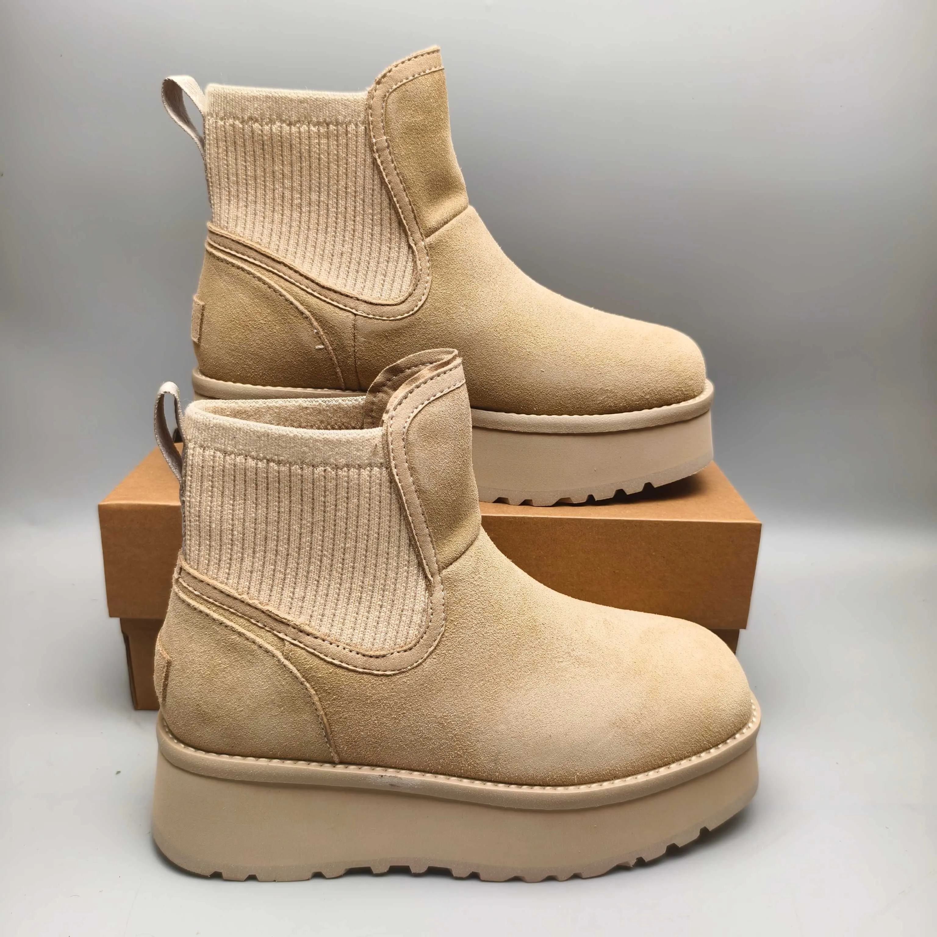💰600 UGG sheepskin all-in-one snow boots 3258 5 cm thick-soled casual fashion shoes Color: Maroon Sand Size: 35-40